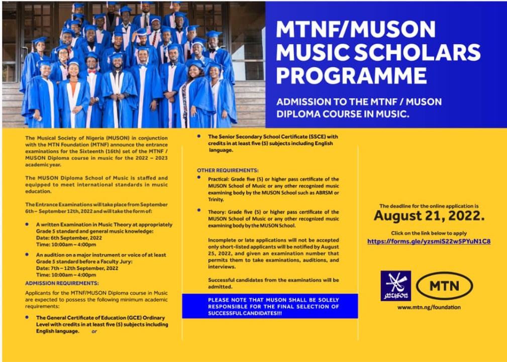 2022/2023 MTNF/MUSON Music Scholars Programme for Young Nigeria